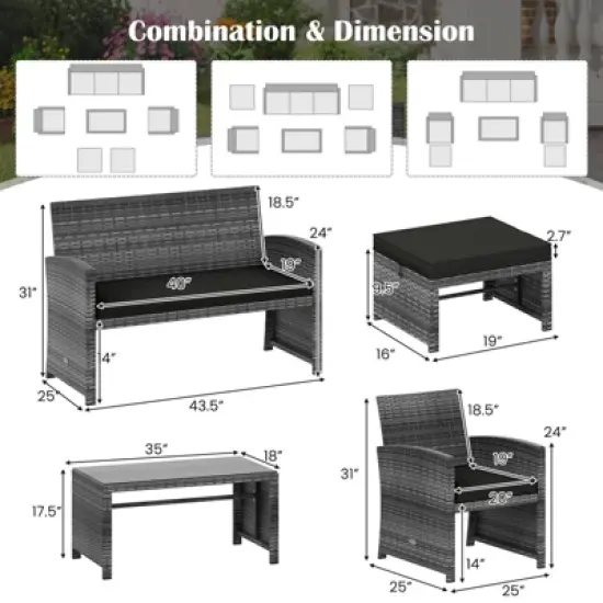 Tangkula Set Of 6 Patio Furniture Outdoor Sectional Conversation PE Rattan Sofa Set image {4}