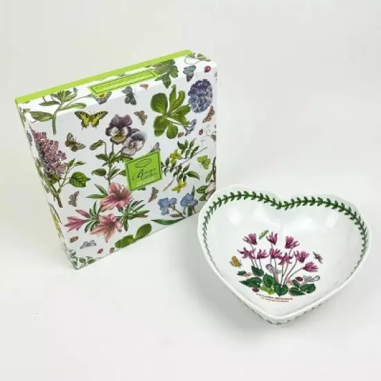 Portmeirion Botanic Garden 8.5" Scalloped Heart Shaped Dish, Cyclamen Motif - Durable Porcelain Serveware with Chip-Resistant Glaze, Dishwasher Safe image {5}