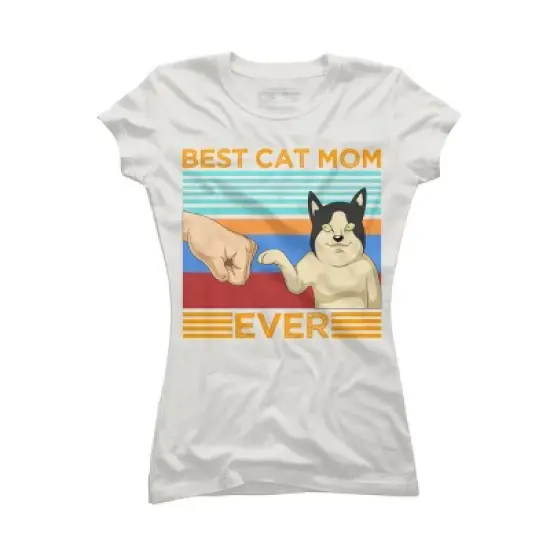 Junior's Design By Humans Best Cat Mom Ever Retro Stripes By shirtpublic T-Shirt image {7}