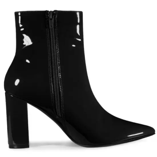 Allegra K Women's Pointed Toe Zip Chunky Heels Ankle Boots image {6}