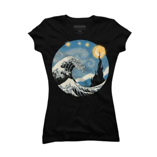 Junior's Design By Humans The Great Starry Wave By vincenttrinidad T-Shirt image {3}