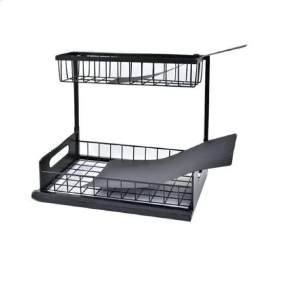 Itopfox Under Sink Organizer with Sliding Drawer, Pull Out Cabinet Storage Shelf for Kitchen Bathroom, Black, 2 Pack image {7}