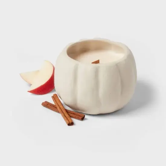 12oz Brushed Abstract Pumpkin Ceramic with Woodwick and Dustcover Honeycrisp Apple Cider Candle - Threshold&trade; image {2}