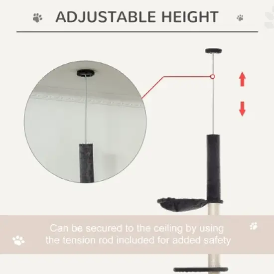 SKYONE Beige Floor-to-Ceiling Cat Tree with Adjustable Height, Multiple Platforms, Bed, Hammock, image {7}