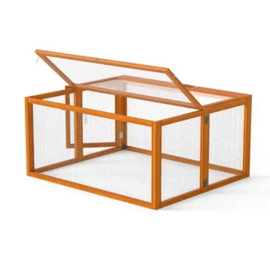 SEVOBAL Pet Crates and Houses Folding Rabbit Hutch Lockable Doors Ground Stakes for Indoor and Outdoor Patio Garden Deck, Orange, 43.3"*37"*21.3" image {3}