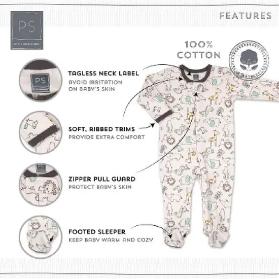 The Peanutshell Footed Baby Sleepers for Boys, Safari Animals, 3-Pack Newborn to 12 Months image {1}