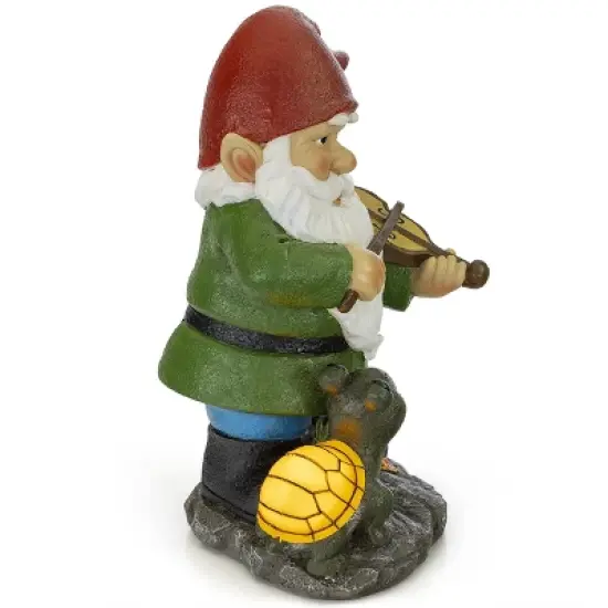 VP Home Fiddler Gnome with Glowing Turtle Solar Powered LED Outdoor Decor Garden Light image {3}