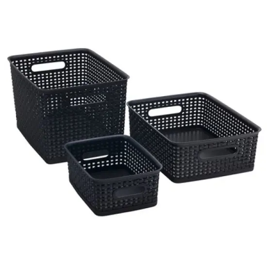 Thinkspace Plastic Weave Bin, Small, Black, Pack of 3 image {3}