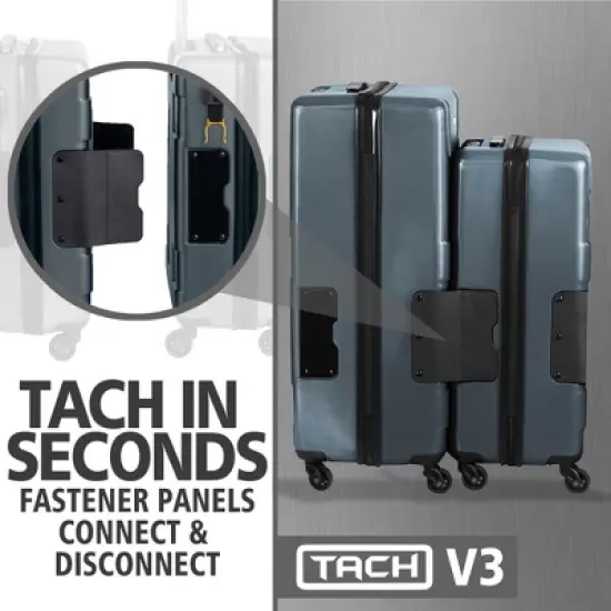 TACH V3 Connectable 2 Piece Hardside 20 Inch Carry On and 28 Inch Checked Suitcase Suitcase Luggage Set with Spinner Wheels, Grey image {4}