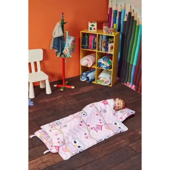 EVERYDAY KIDS Toddler Nap Mat &ndash;Sweet Owls&ndash; Soft Microfiber, Rollup with Handle & Pillow, for Preschool, Daycare, or Travel -Ages 3-6 years image {1}