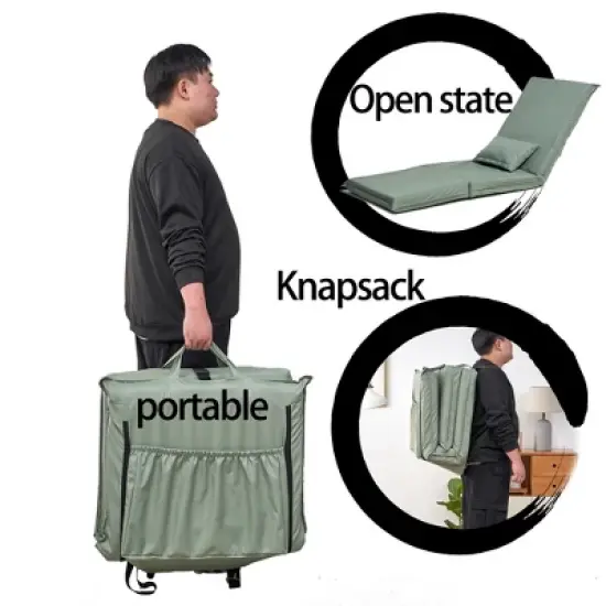 GDFStudio Kama Outdoor/Indoor Folding Metal Upholstered Lounge Chair, 70.86" Adjustable Cushion with Carry Bag image {3}