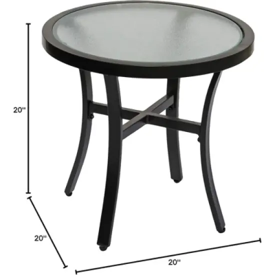 Garden Elements Bellevue Round Aluminum Patio Accent Table with Glass Top, Mocha, 20" image {3}