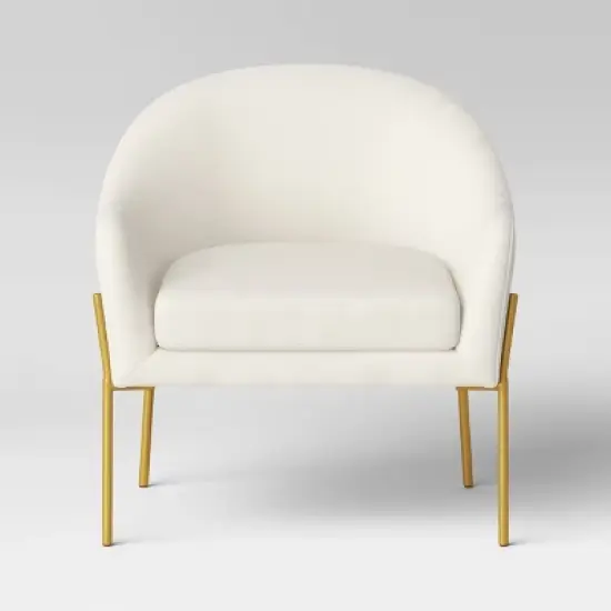Gladden Barrel Accent Chair Cream Boucle/Brass - Threshold&trade;: Gold-Tone Metal Legs, Curved Back, Upholstered Armchair image {2}