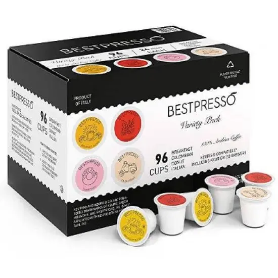 Bestpresso Single Serve Coffee Variety Pack - 96 Count K-Cup Pods, Includes Breakfast, Colombian, Donut & Italian, Compatible with 2.0 Keurig Brewers image {1}