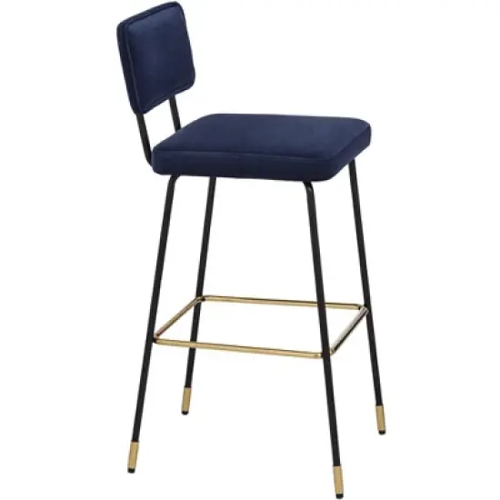 Studio 55D Marc Swivel Bar Stools Set of 2 Black Gold 29 1/4" High Mid Century Modern Blue Cushion Backrest Footrest Kitchen Counter Height Island image {7}