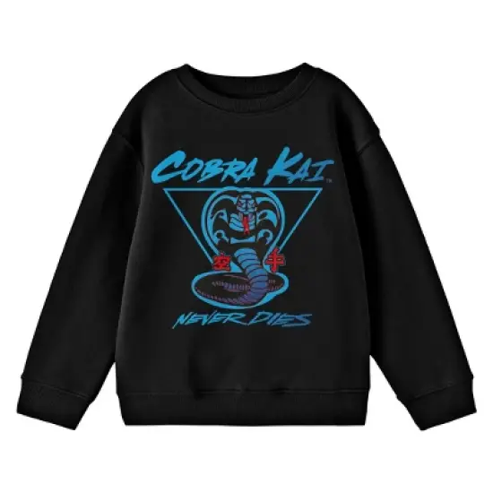 Cobra Kai Never Dies Crew Neck Long Sleeve Black Youth Tee image {2}