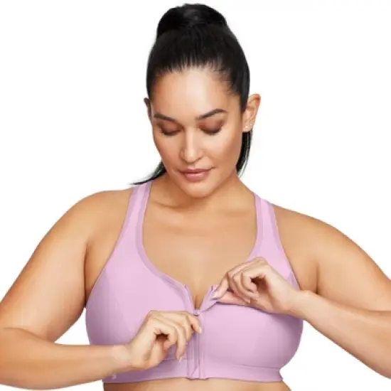 Glamorise Womens Zip Up Front-Closure Sports Wirefree Bra 9266 Lavender image {2}
