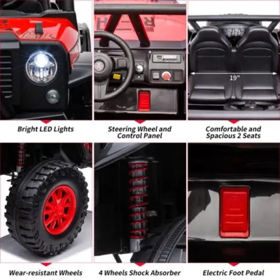 24V 2-Seater Kids Ride On Truck Car with Remote Control, Powered Electric Vehicles, 2WD Dual Motors Vehicle with LED Light Music for Boys and Girls image {1}