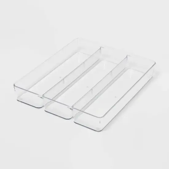 3 Compartment Plastic Drawer Flatware Organizer - Brightroom&trade;: Clear In-Drawer Storage, Contemporary Style, 16"x13" image {3}