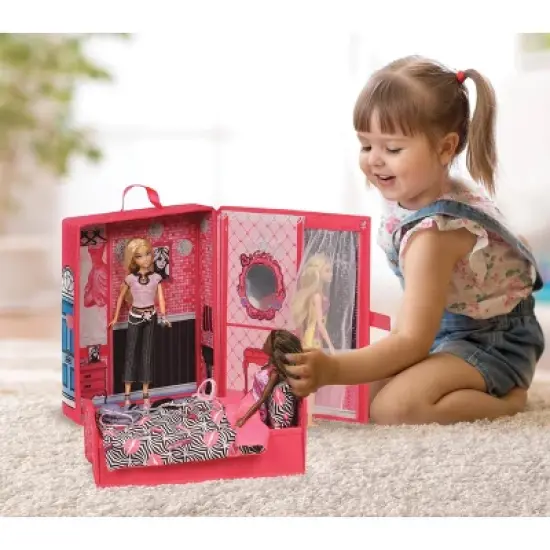 Home & Go Dollhouse Playset Travel & Storage Case with Bed/Bedding for 12" Fashion Dolls - Pink image {1}