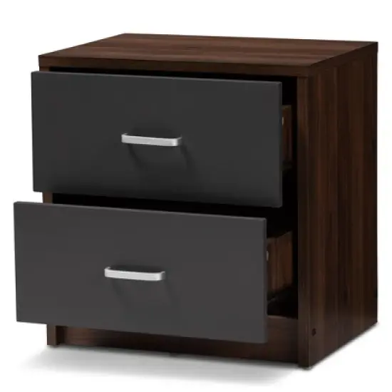 Hansel 2 Drawer and Finished Nightstand Brown/Gray - Baxton Studio image {2}