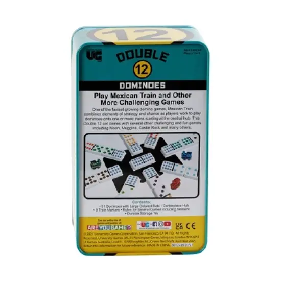 Double 12 Mexican Train Dominoes Board Game: University Games, Storage Tin, 1-8 Players, Instructions Included image {2}