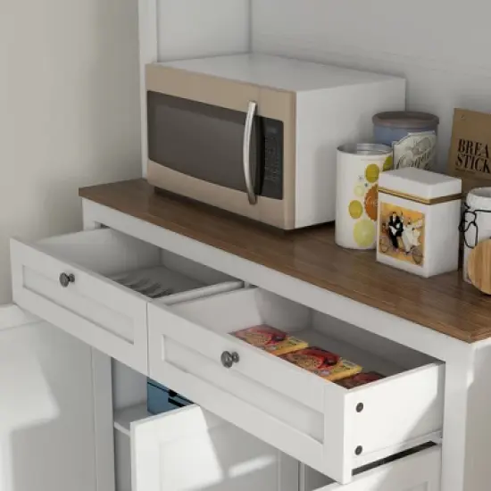 HOMCOM 71" Tall Kitchen Pantry Storage Cabinet with 2 Drawers, Microwave Cabinet with Adjustable Shelves and Glass Doors, White image {4}