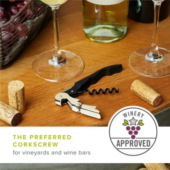 True TrueTap Double Hinged Waiter&rsquo;s Corkscrew, Matte Black Wine Bottle Opener with Foil Cutter, Wine Key image {2}