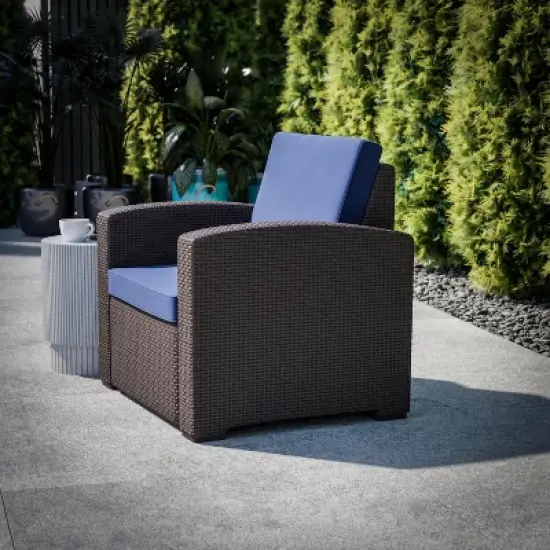 Flash Furniture Seneca Faux Rattan Chair with All-Weather Cushion image {2}