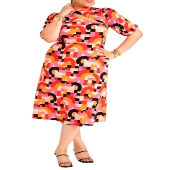 ELOQUII Women&rsquo;s Plus Size Short Sleeve A-Line Dress image {1}