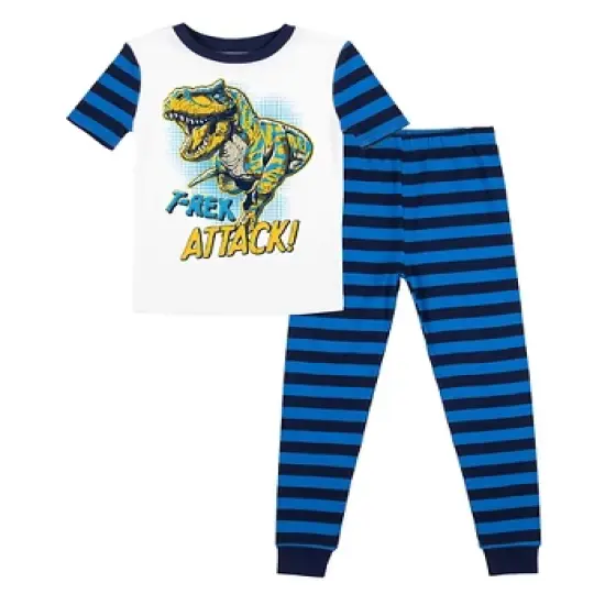 Dinosaur Character Blue And Black Stripe Youth Short Sleeve Pajama Set image {4}