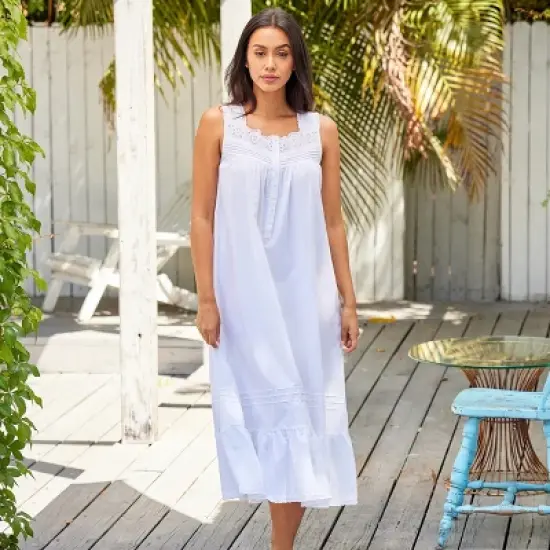 Women's Cotton Victorian Nightgown, Gwendoline Sleeveless Lace Trimmed Button Up Long Vintage Night Dress Gown image {1}