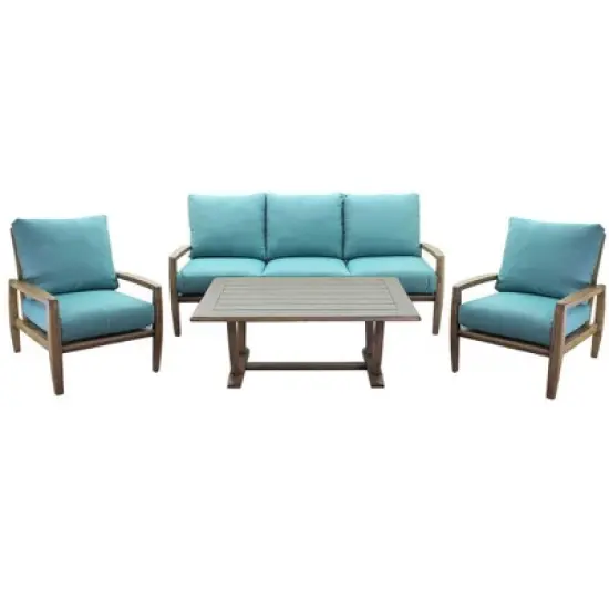 Courtyard Casual Avalon FSC Teak 4 pc Sofa Seating Group  Includes:  One Sofa, Two Club Chairs and One Coffee Table image {10}