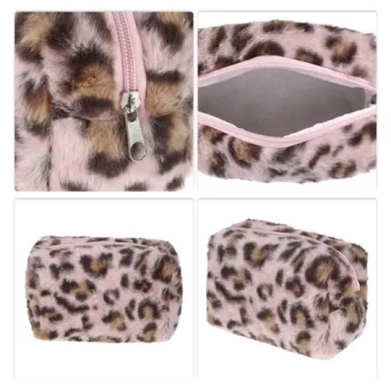 Unique Bargains Durable Leopard Print Makeup Bag Pink 1 Pc image {2}
