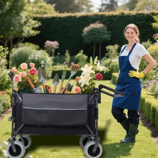 Multi-Functional Push-Pull Folding Wagon Cart with Rotating Handle & 9"x4" Beach Tires for Camping & Beach &uml;C300L XL Heavy-Duty, Large Capacity image {8}