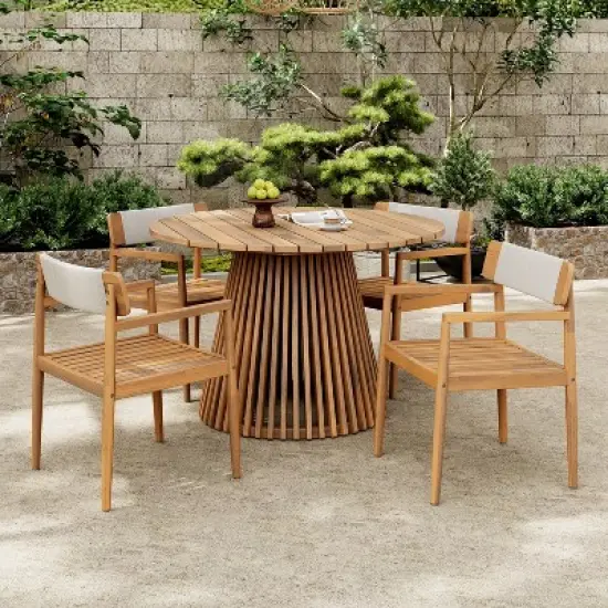 Christopher Knight Home Sett Rustic 5 Piece Patio Acacia Wood Dining Set image {10}