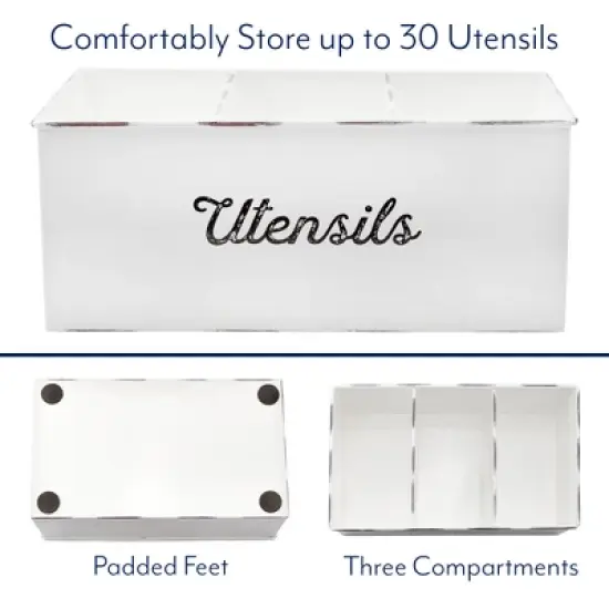 AuldHome Design Large Enamelware Utensil Holder, White Farmhouse Cooking Caddy or Spoons/Forks/Knives Storage for Countertop and Table image {6}