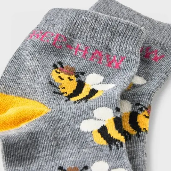Women's "Bee-Haw" Ankle Socks - Charcoal Gray 4-10: Cute Knit Pattern, Lightweight, Banded Cuff, Machine Washable image {1}
