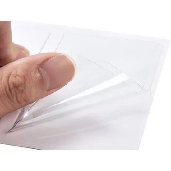 Juvale 100-Pack Clear Adhesive Business Card Holder Pockets with Self-Adhesive Top Load Plastic Protector Sleeves Labels for Labeling, 3.75x2 in image {6}