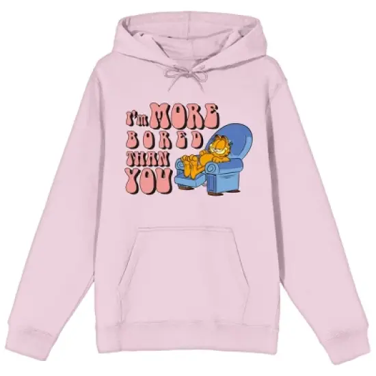 Garfield I Am More Bored Than You Long Sleeve Cradle Pink Adult Hooded Sweatshirt image {2}