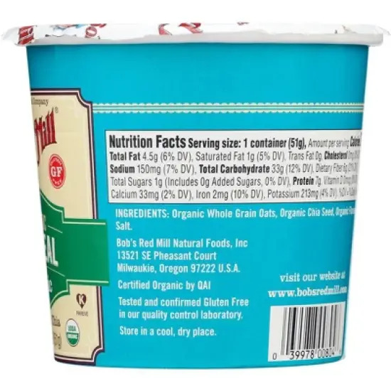 Bob's Red Mill Classic Organic Oatmeal Cup - Case of 12/1.8 oz image {4}