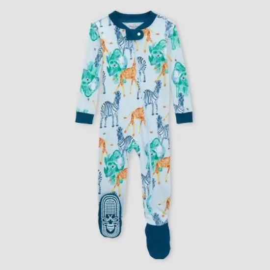 Burt's Bees Baby&reg; Baby Wild Safari Organic Cotton Tight Fit Footed Pajama - Metallic Blue image {4}