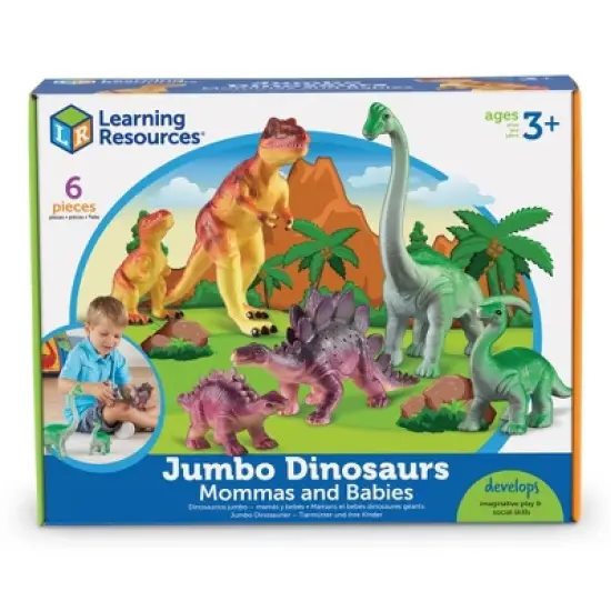 Learning Resources Jumbo Dinosaurs, Mommas and Babies, T-Rex, Stegosaurus, and Brachiosaurus, 6 Animals image {3}