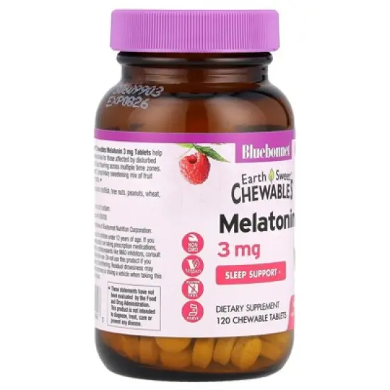 Bluebonnet Nutrition EarthSweet&reg; Chewables, Melatonin, Raspberry, 3 mg, 120 Chewable Tablets image {3}