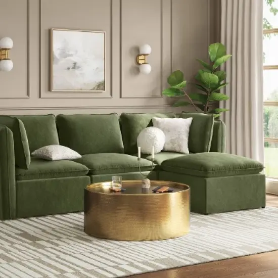 Haven Velvet Modular French Seam Sofa Ottoman Dark Green - Threshold&trade; image {1}