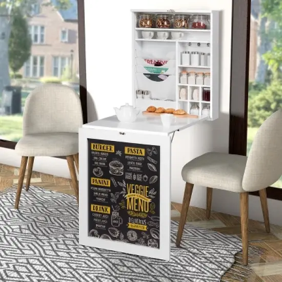 Tangkula Wall Mounted Table Fold Out Convertible Desk With Space Saver Chalkboard image {1}