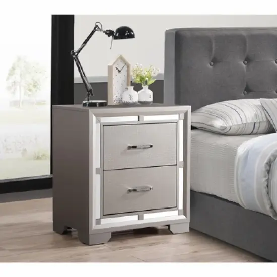 Passion Furniture Alana 2-Drawer Silver Champagne Nightstand (28 in. H x 17 in. W x 25 in. D) image {6}