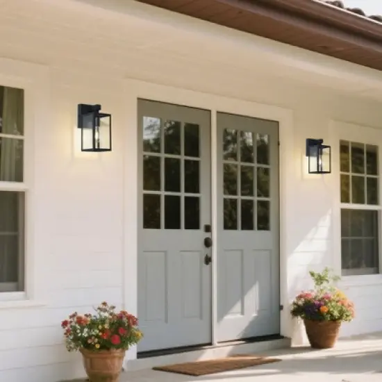 LNC Orlan 1-Light 9.3"H Modern Square Outdoor Wall Lights, Black with Clear Glass,2 Pack image {3}