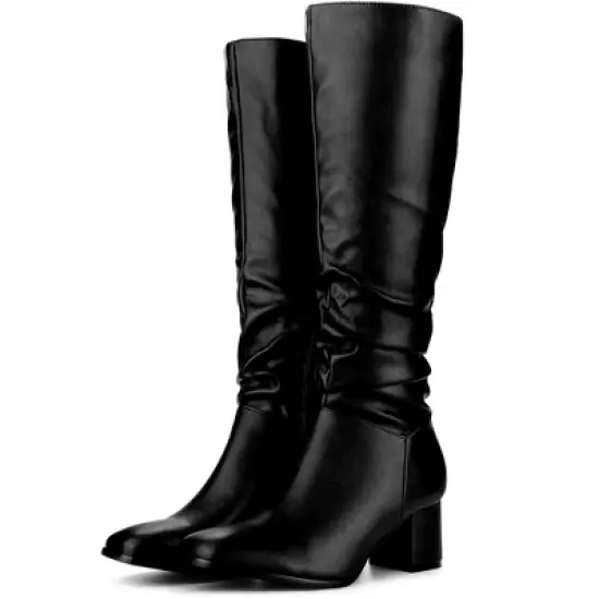 Perphy Women's Thigh High Boots Square Toe Chunky Heel Slouching Knee High Boots image {1}