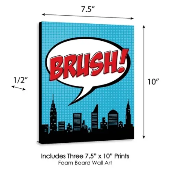 Big Dot of Happiness Bam Superhero - Kids Bathroom Rules Wall Art - 7.5 x 10 inches - Set of 3 Signs - Wash, Brush, Flush image {4}